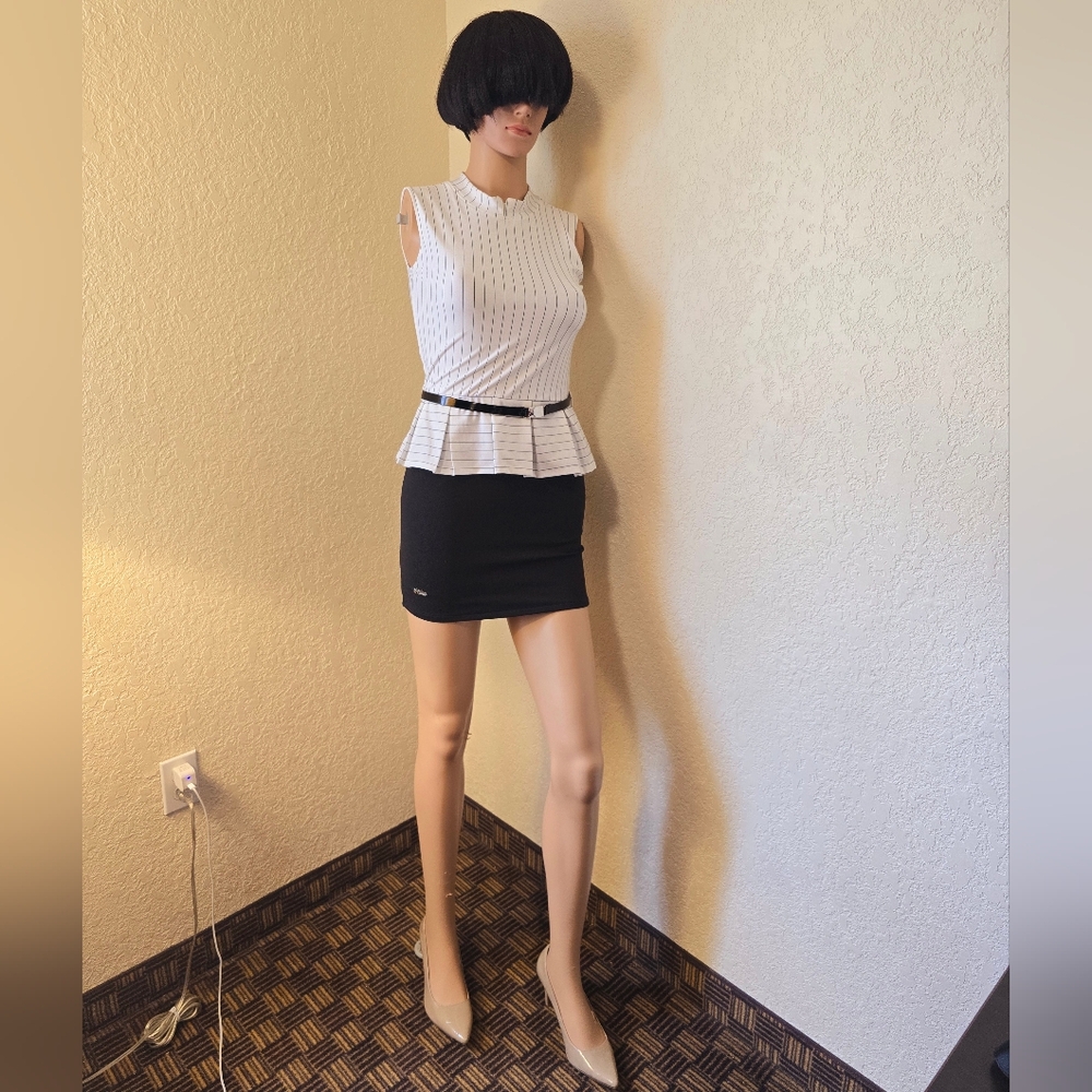 Black and White Knee-Length Pencil Dress